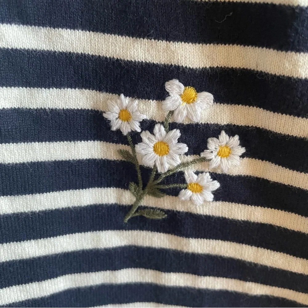 Talbots Striped Long Sleeve Top Womens L Floral Embroidered Basic Classic Preppy - Picture 8 of 15